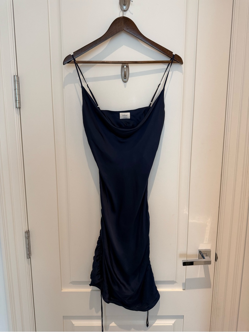 Wilfred Navy Satin Cowl Slip Dress